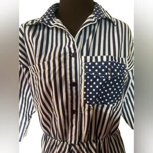 Vtg Striped Polka Dot Mixed Print Feminine Shirt Dress 14 Americana Tradwife
